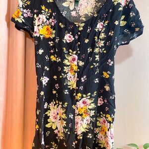 Wild Fable Black Floral Button Dress with Corset Back (Small)